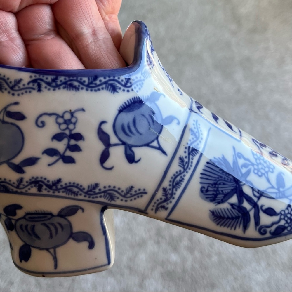 Blue and White Ceramic Shoe